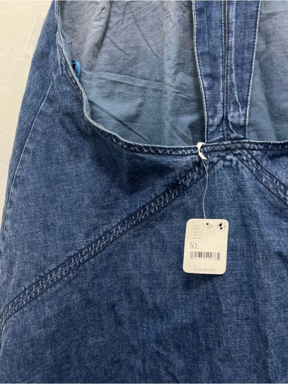 Free People Rising Sun Mini Denim Halter Dress Sz XL - Picture 9 of 12